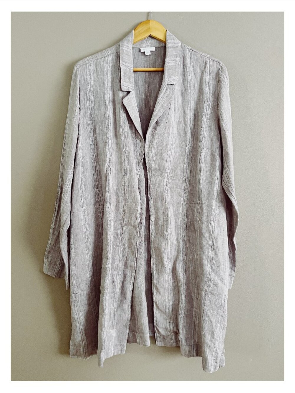 Pure Jill Linen Sz L Natural Stripe Open Front Jacket
